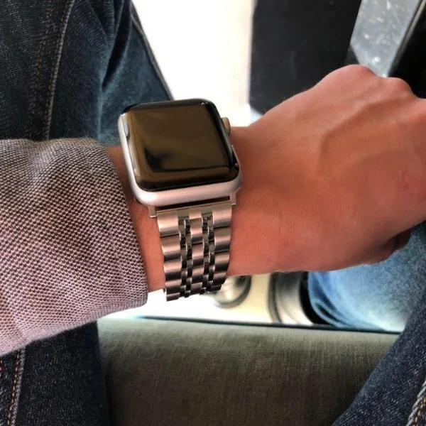 Silver Two Tone links Metal Apple Watch Band Men's Steel Strap