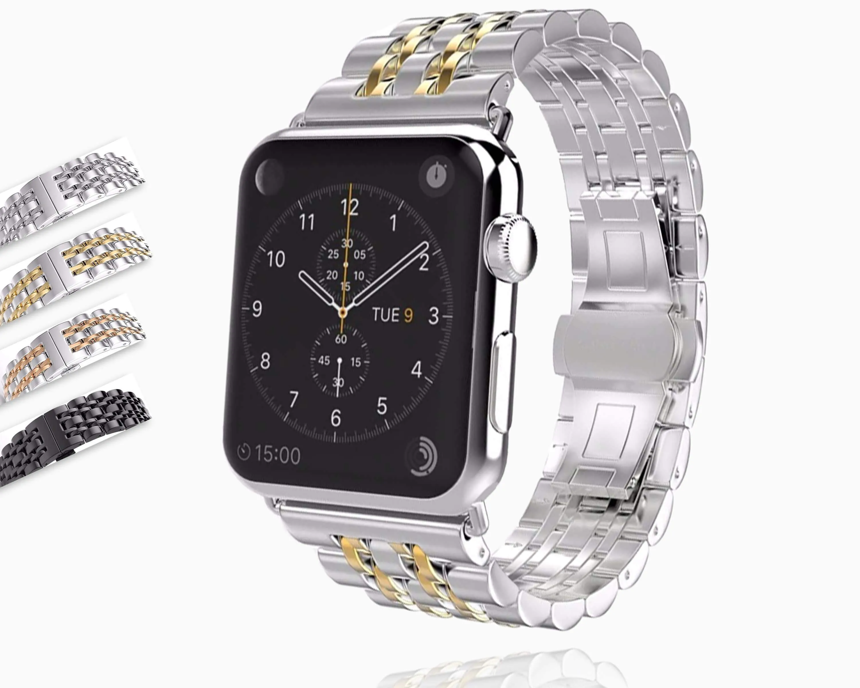 Silver Two Tone links Metal Apple Watch Band Men's Steel Strap