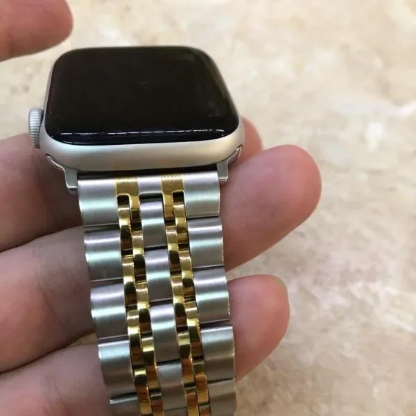 Silver Two Tone links Metal Apple Watch Band Men's Steel Strap