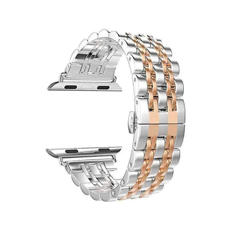 Silver Two Tone links Metal Apple Watch Band Men's Steel Strap