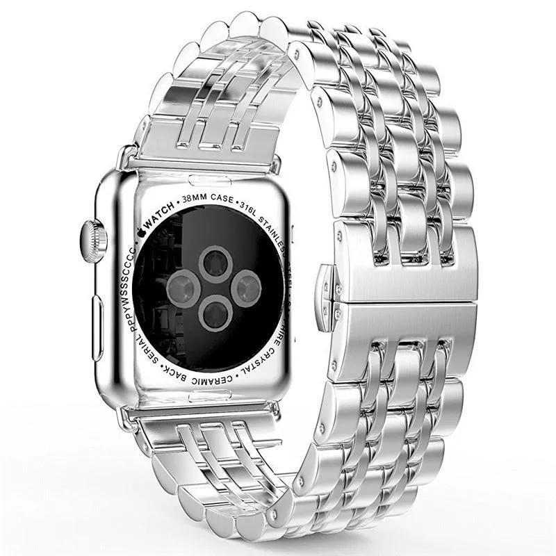 Silver Two Tone links Metal Apple Watch Band Men's Steel Strap