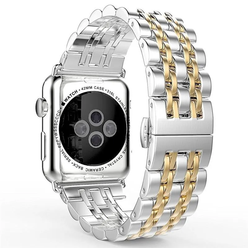 Silver Two Tone links Metal Apple Watch Band Men's Steel Strap