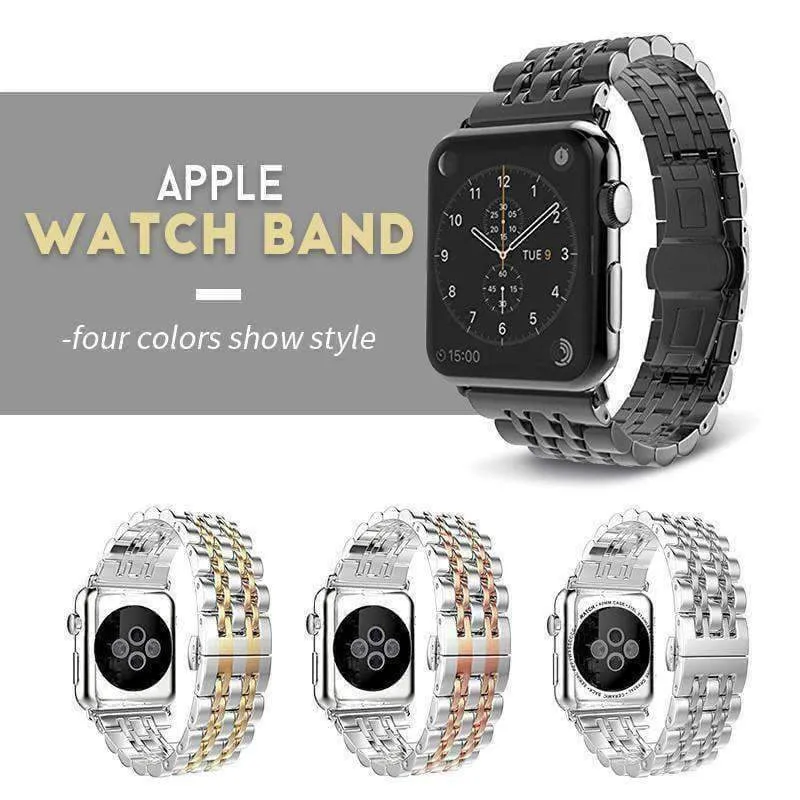 Silver Two Tone links Metal Apple Watch Band Men's Steel Strap