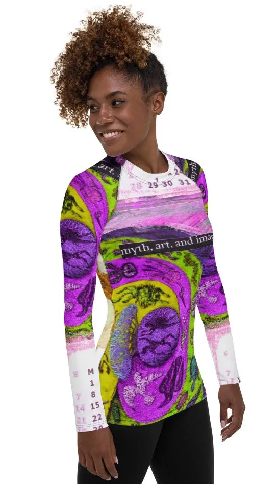 Sunheart Collage Zodiac Artsy Calendar Sport  Women's Rash Guard Swim Top Make a Splash XS-3X