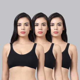 Vimal Jonney Cotton Black Non-Padded Non-Wired Sports Bra for Women (Pack of 3)