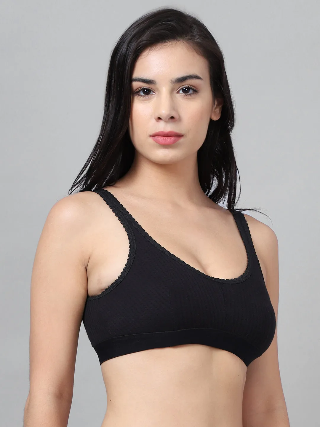 Vimal Jonney Cotton Black Non-Padded Non-Wired Sports Bra for Women (Pack of 3)