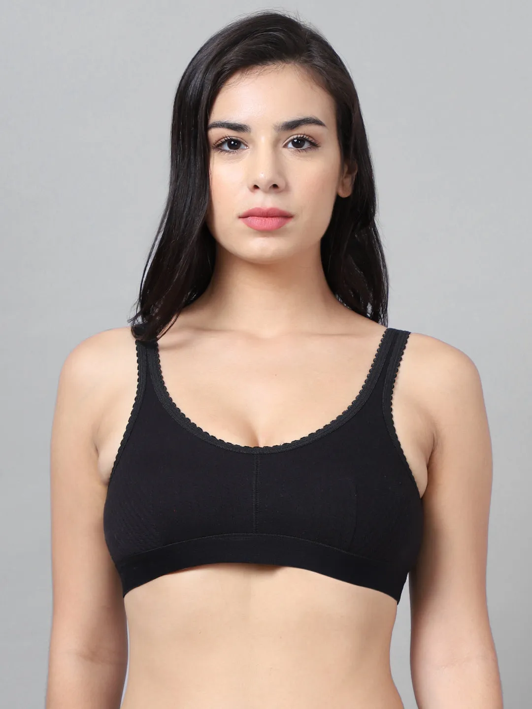 Vimal Jonney Cotton Black Non-Padded Non-Wired Sports Bra for Women (Pack of 3)