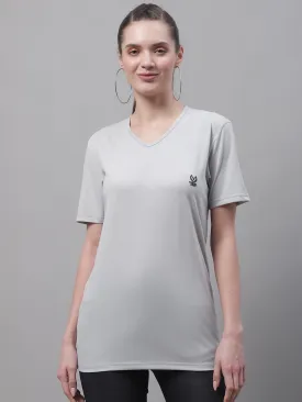 Vimal Jonney V Neck Cotton Solid Light Grey T-Shirt for Women