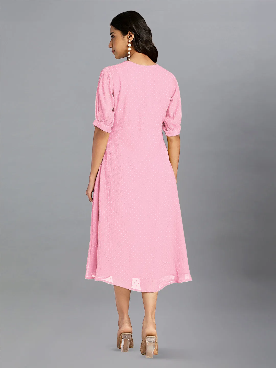 Women Dobby Chiffon Pink Dress