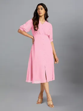 Women Dobby Chiffon Pink Dress