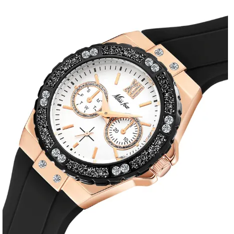 Women Elegant Diamond Decorated Chronograph Wrist Watches