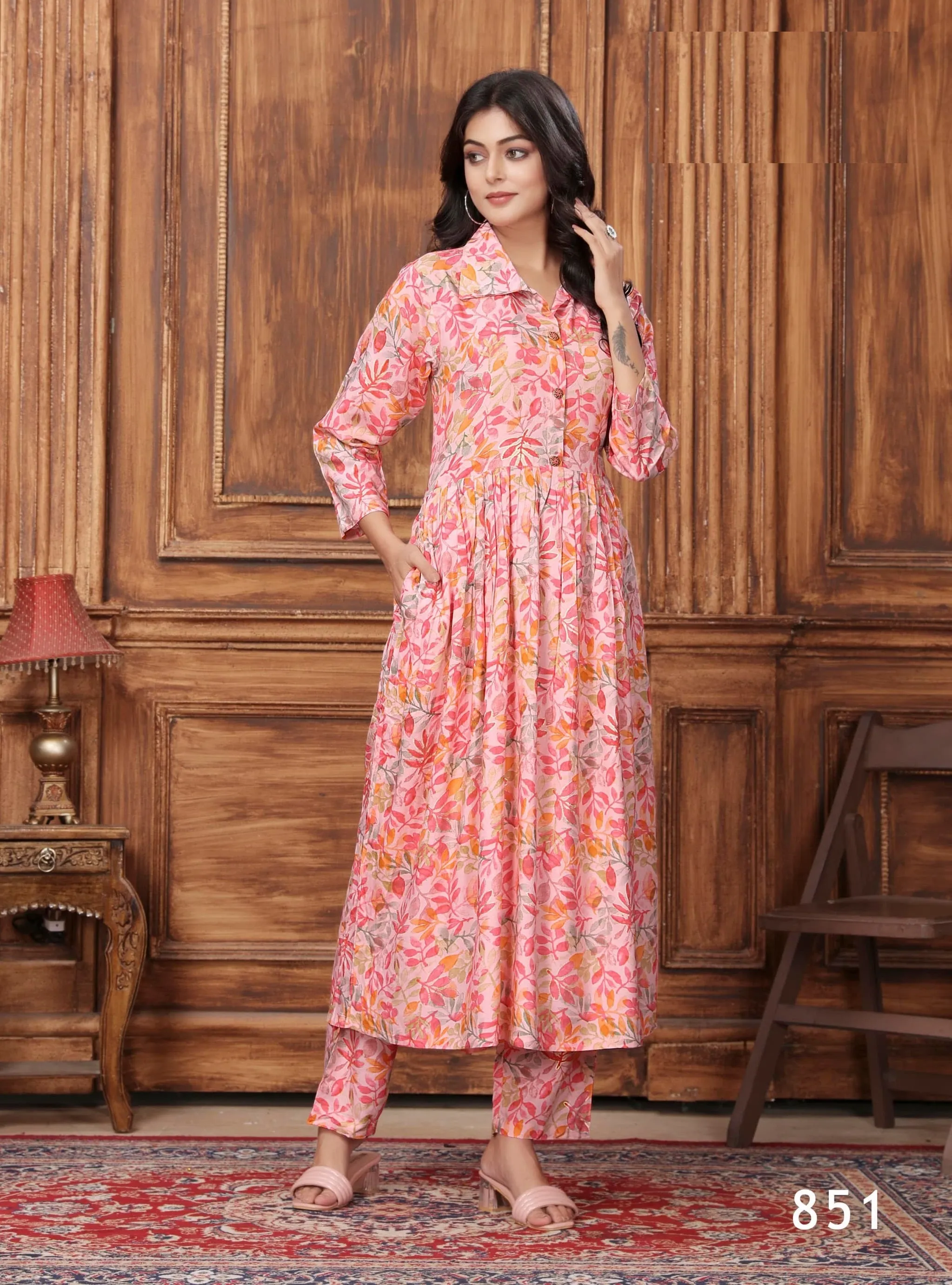 Women Party Wear Flower Printed Co-Ord Set With Pant