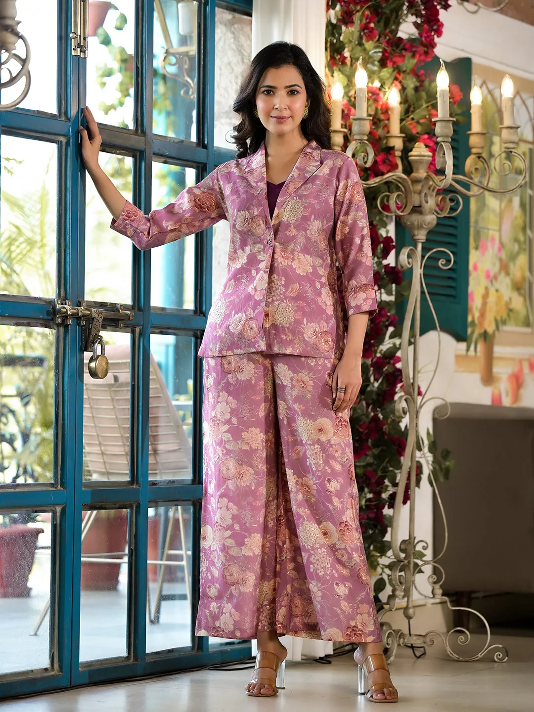 Women Pink Chanderi Silk Co-Ord Set