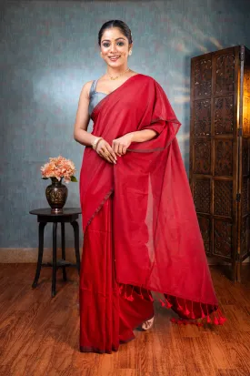 Women Red Handloom Cotton Saree