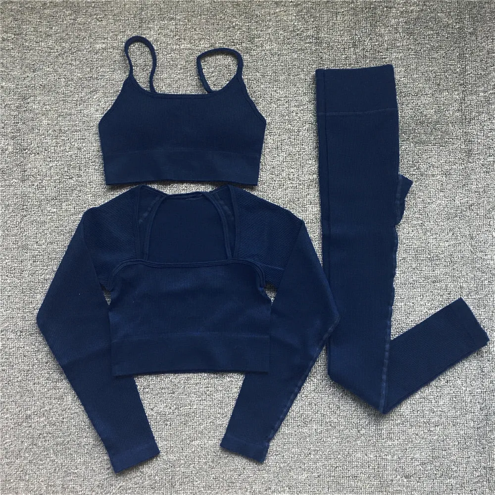 Women Seamless Yoga Set Crop Top Sports Bra Leggings Gym Suits Fitness Outfit Workout 2 Piece Sets Active Wear Tracksuit Clothes