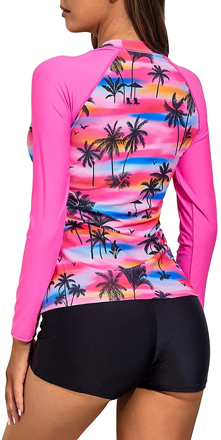 Women Two Piece Rash Guard Long Sleeve Swimsuits UV UPF 50  Swim Shirt Bathing Suit