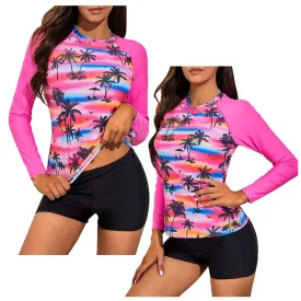 Women Two Piece Rash Guard Long Sleeve Swimsuits UV UPF 50  Swim Shirt Bathing Suit