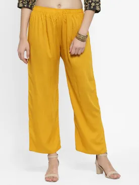 Women'S Mustard Solid Rayon Palazzo