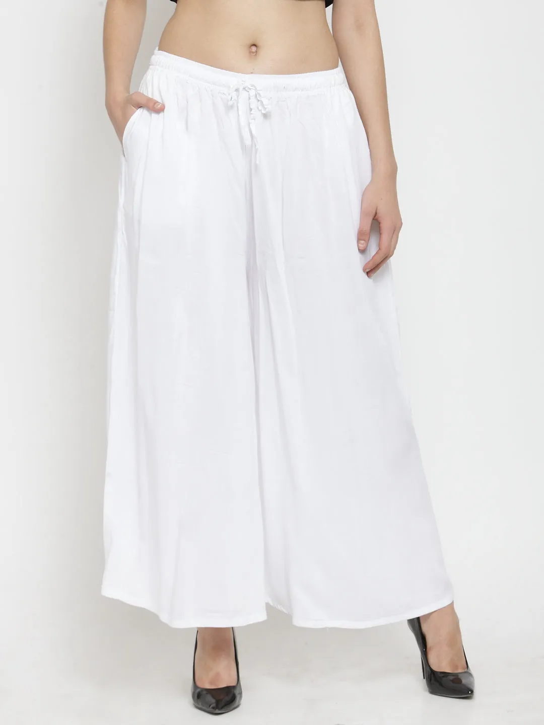 Women'S White Solid Rayon Sharara