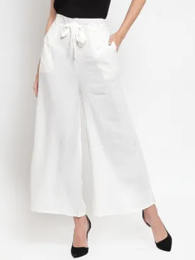 Women'S White Wide Leg Solid Palazzo